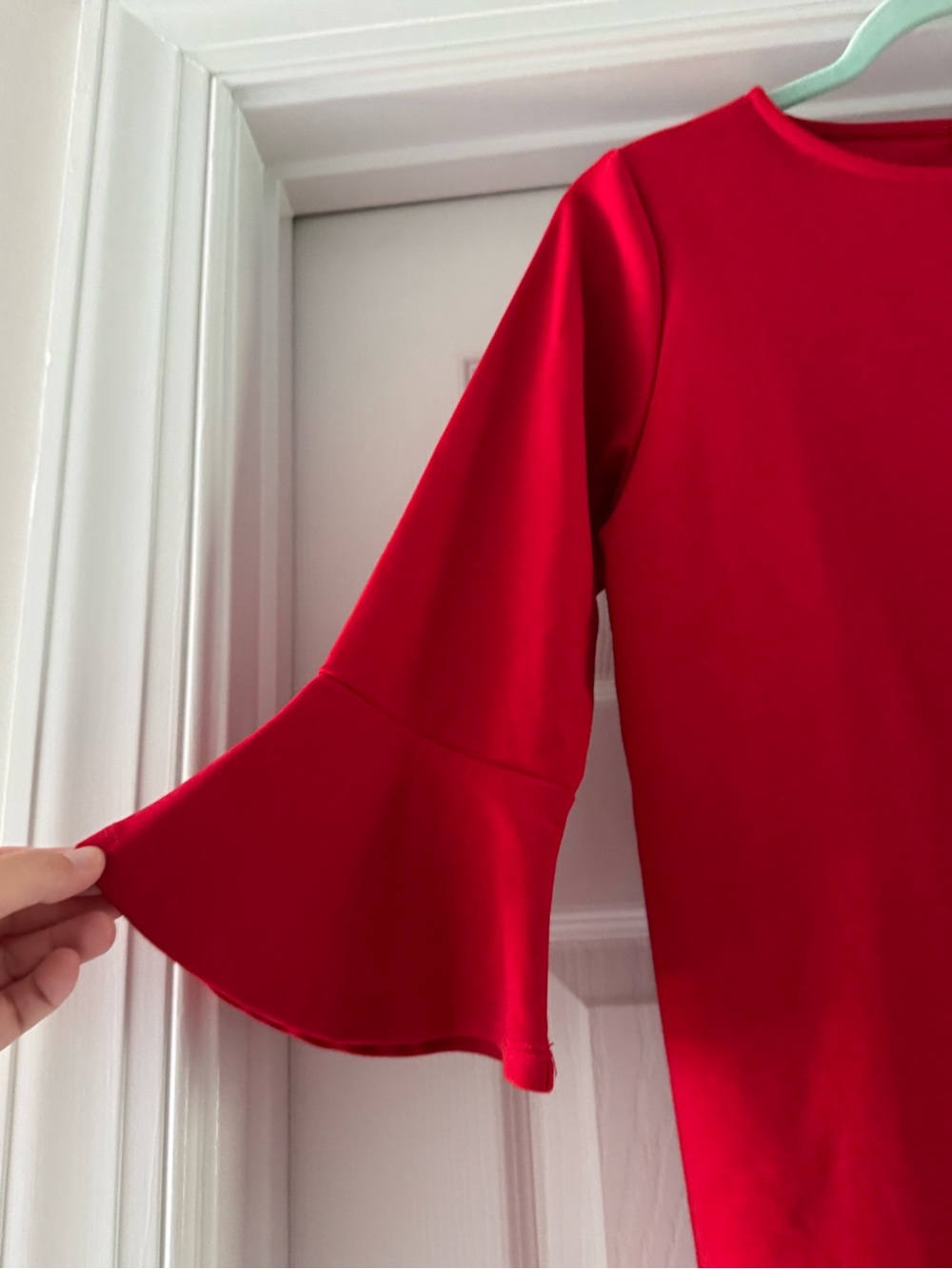 Red Bell Sleeve Women's Top - Classic Crewneck